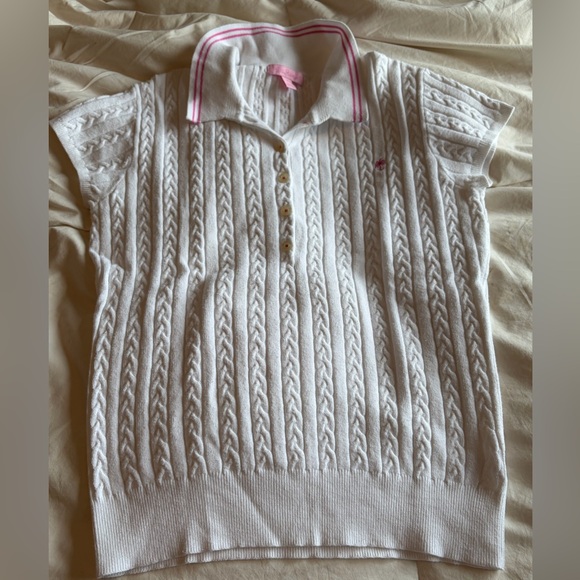 NWOT! Lilly Pulitzer White Cable Knit Top with Pink Label - Picture 2 of 5